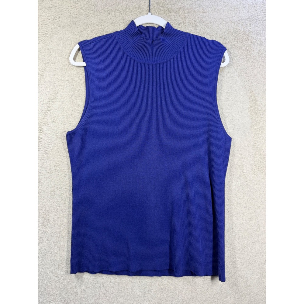 Chico's Mock Neck Tank Women 3 Blue Ribbed Knit Sleeveless Sweater Top Layering